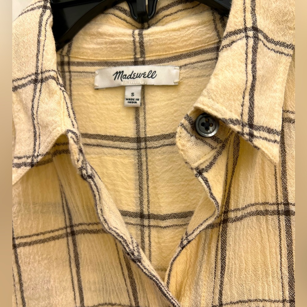 Madewell Tan Checker PlaidButton Down Shirt Size S